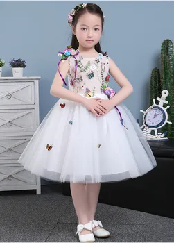 

Children Elegant white Chiffon Summer Girl Dress Kid Evening Prom Party Pageant Bridesmaid Flower wedding party Girl Dresses