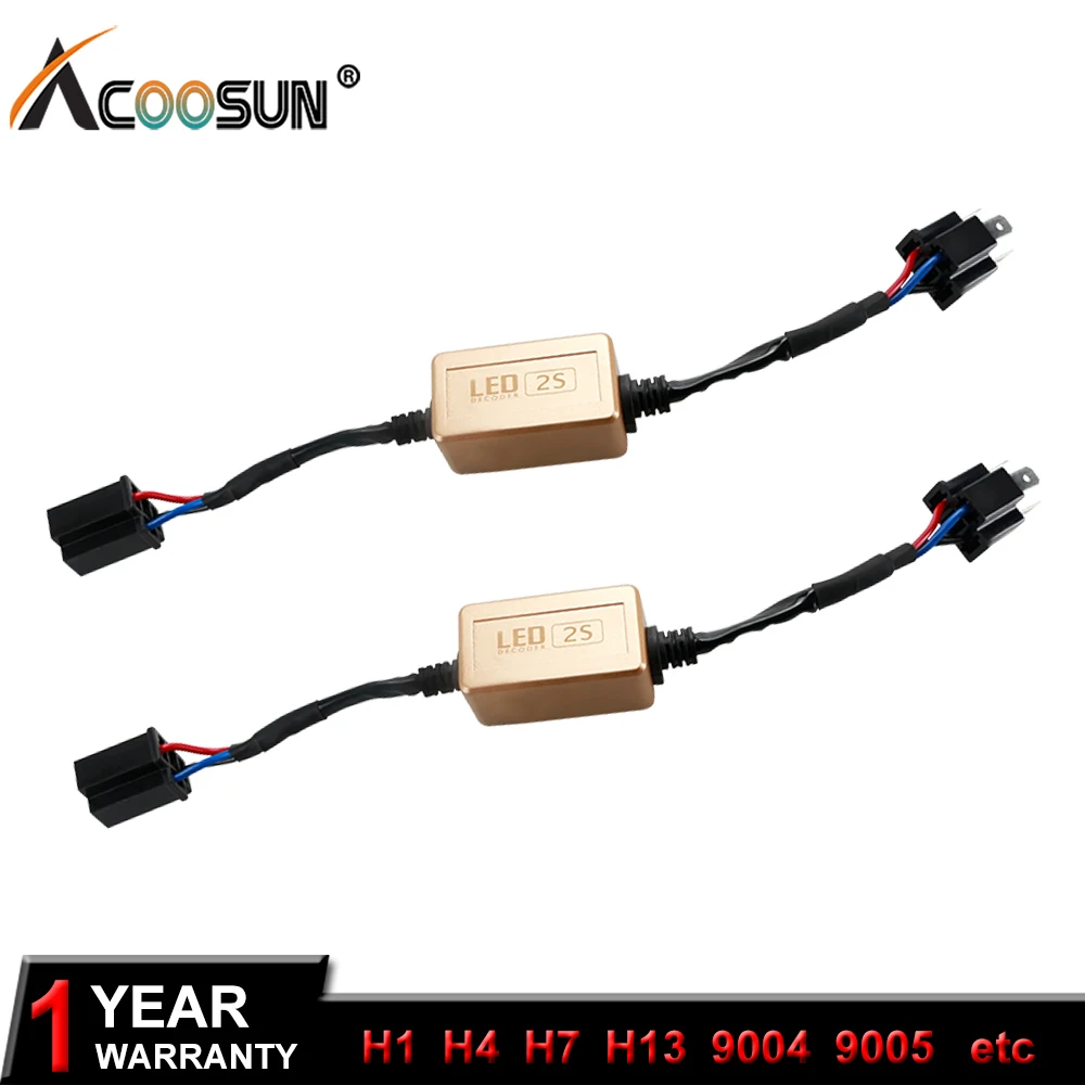 

AcooSun 2pcs H1 H3 H7 H13 H4 Headlight Car Load Electronic Error Canceller LED Decoder Canbus Free Wiring Canceller Decoder Lamp