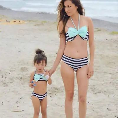 

Hot Summer Mother Daughter Bikini Set Swimwear Striped Halter Bowknot Family Matching Swimsuit Beachwear Bathing Suit