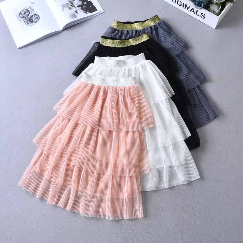 Детская юбка-пачка, многослойная юбка с высокой талией для девочек, юбки для детей, лето-весна-осень, белая, черная, серая, розовая детская одежда