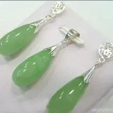 Прекрасное прекрасное замечательное слово светло-зеленый камень белый покрытием кулон ожерелье серьги набор драгоценный камень женские ювелирные изделия серебро