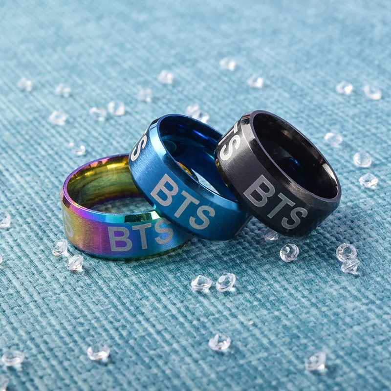 3 цвета K Pop BTS кольцо Bangtan мальчики корейский стиль Модные женские кольца для девочек Harajuku титановая сталь буквы армейские Поклонники