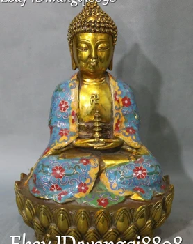 

11" China Buddhism Cloisonne Enamel Shakyamuni Sakyamuni Tathagata Buddha Statue