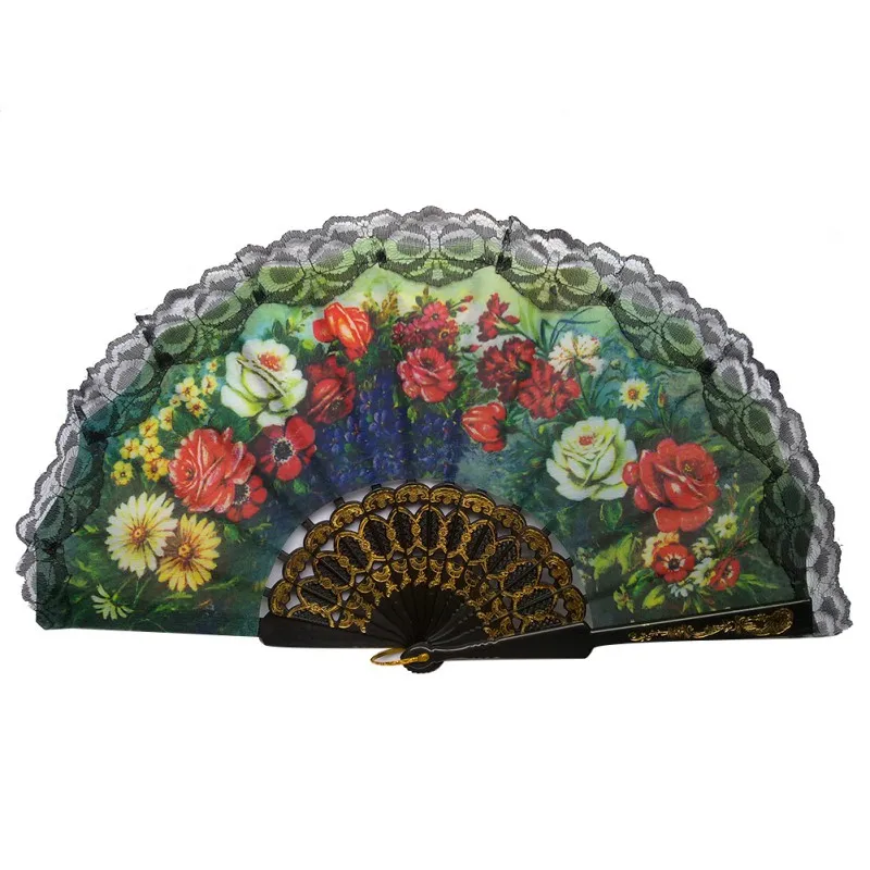 

Lace Edge Dancing Fan Props Multi-Colors Spanish Style Hand Held Fabric Fans