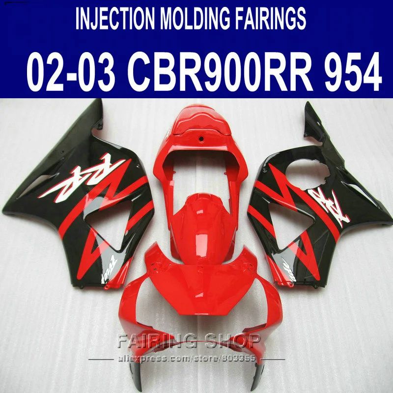 

cbr954rr 2003 2002 Fairings For HONDA cbr900rr 954 ( black&red ) 03 02 Best Injection mold Fairing kit C46