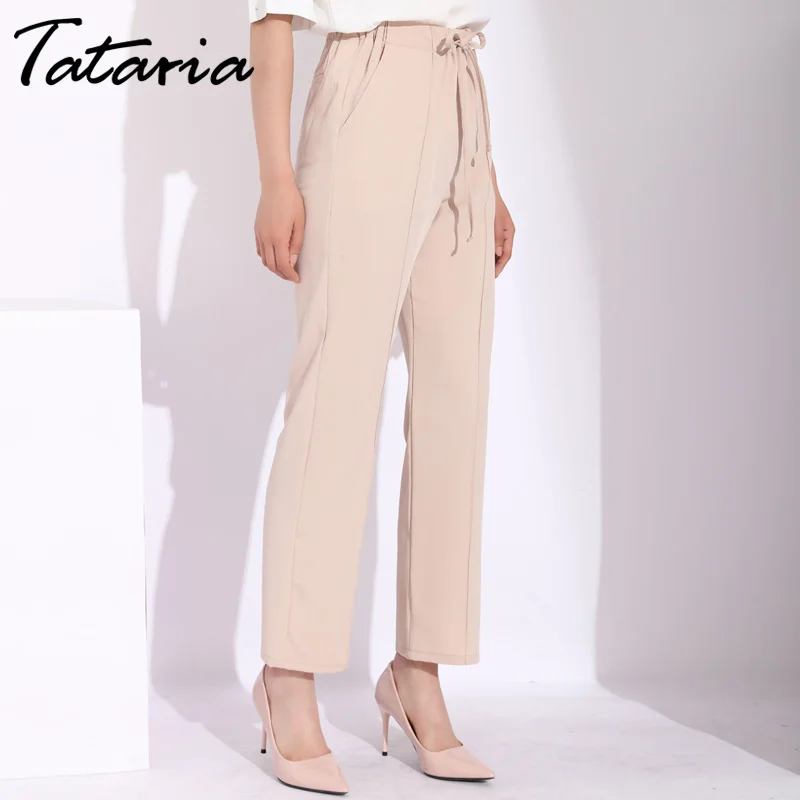 

Tataria Bow Tie Ladies Chiffon Pants Elegant OL Loose High Waist Wide Leg Pants Women Causal Female Trousers Wide Beach Pant