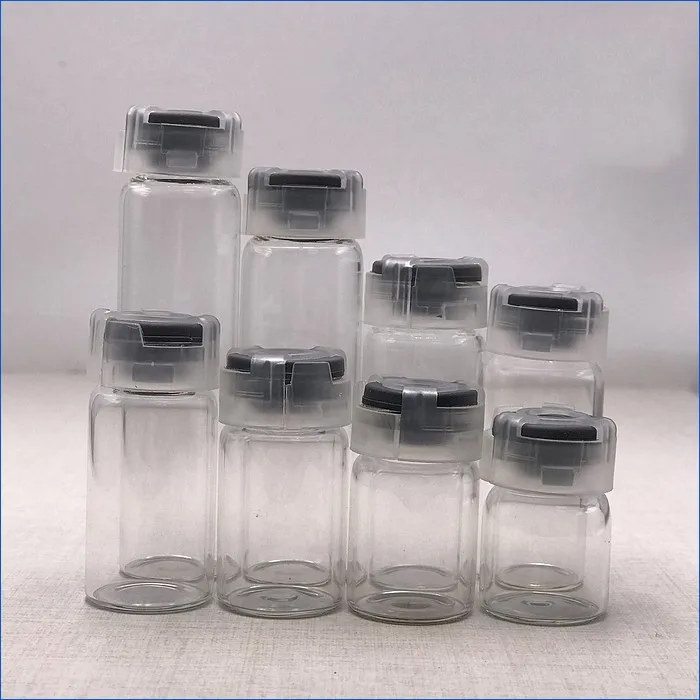 mini glass bottle with rubber stopperand anti sheft clasp, 3ml, 5ml