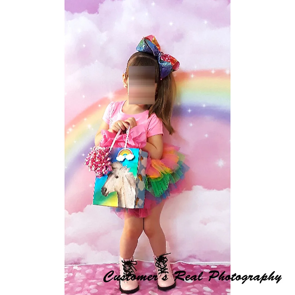 Laeacco Cartoon Rainbow Clouds Stars Baby Children Photography Backgrounds Customized Photographic Backdrops For Photo Studio