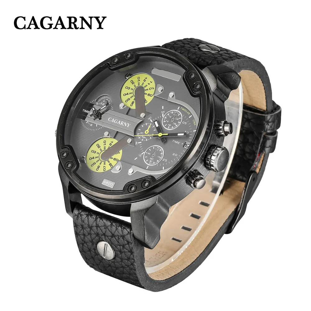 Big Watch Men Military Mens Watches Dual Time Zones Date Quartz Clock Man Leather Analog Sport Relo