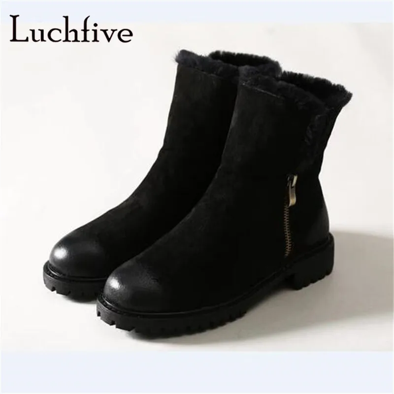 

Fashion wool round toe ankle boots women square med heels side zipper short boots black khaki winter botas feminina