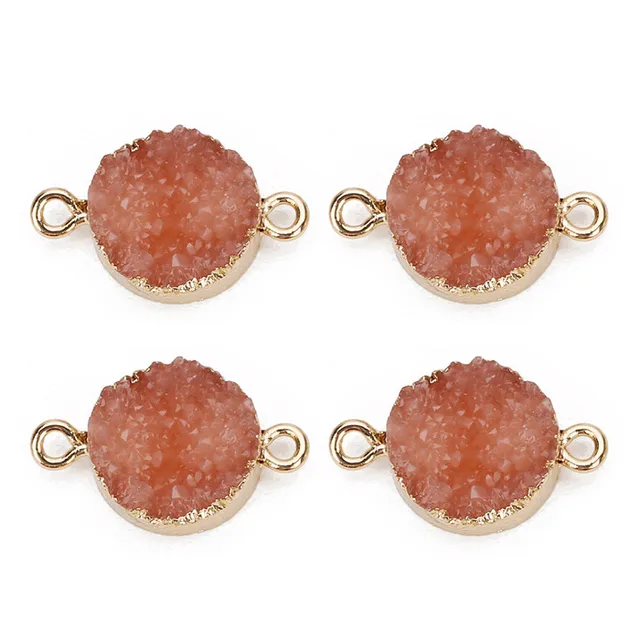 LOULEUR 5pcs/lot Colorful 13.5mm Faux Druzy Resin Charms Pendant Round Connectors For Women DIY Earrings Jewelry Making Findings Orange