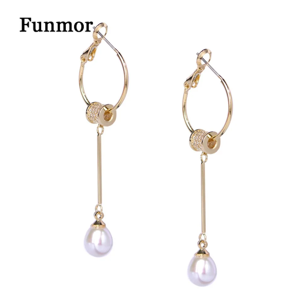 

FUNMOR Special Design Freshwater Pearls Drop Earrings Gold Color Fashion Cubic Zirconia Earring Women Girls Copper Ear Jewelry
