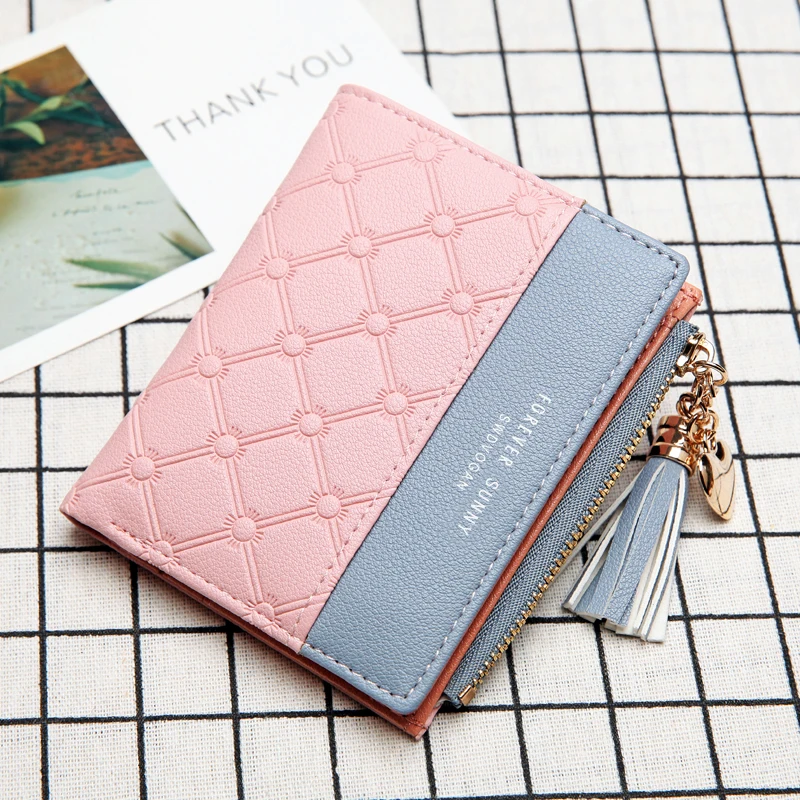 Женские короткие кошельки, Дамская мода, маленький кошелек, милый мини-кошелек с кисточками, розовый PU женский кредитный держатель для карт с застежкой на молнии, портмоне