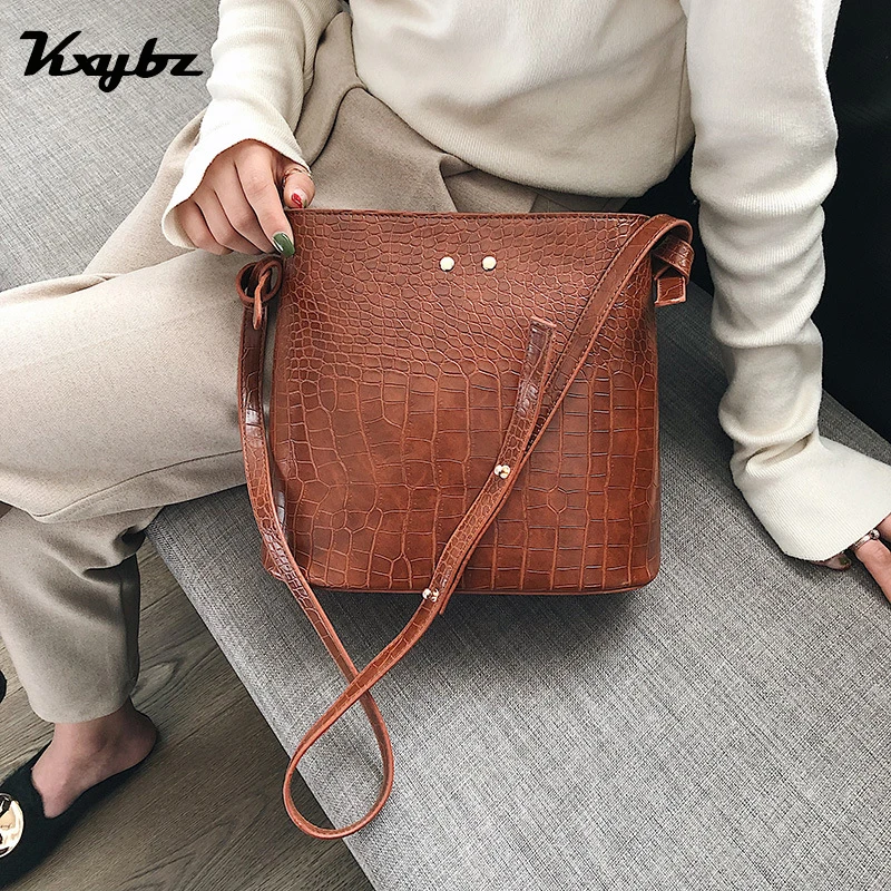 

KXYBZ Fashion Women Shoulder Bags Pu Leather Handbags Large Capacity Casual Tote Bag Alligator Women Messenger Bag Bucket Bag