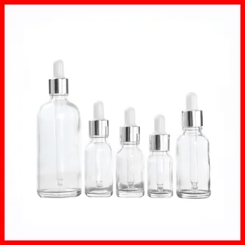 

5/10/15/20/30/50/100ML Transparent Glass Bottle Essential Oil/Perfume Packaging Dropper Empty Cosmetic Container w silver cap