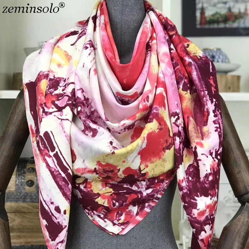 Роскошный брендовый шелковый шарф, женские квадратные шарфы с цветочным принтом, большой платок, женский Шелковый саржевый Шелковый весенний банданы шарфы, шали, палантины