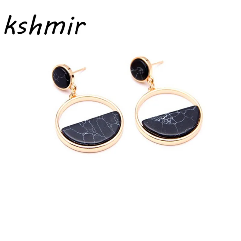 Handmade fashion simple geometric circular marble long earrings girls popular earrings earrings temperament EE88