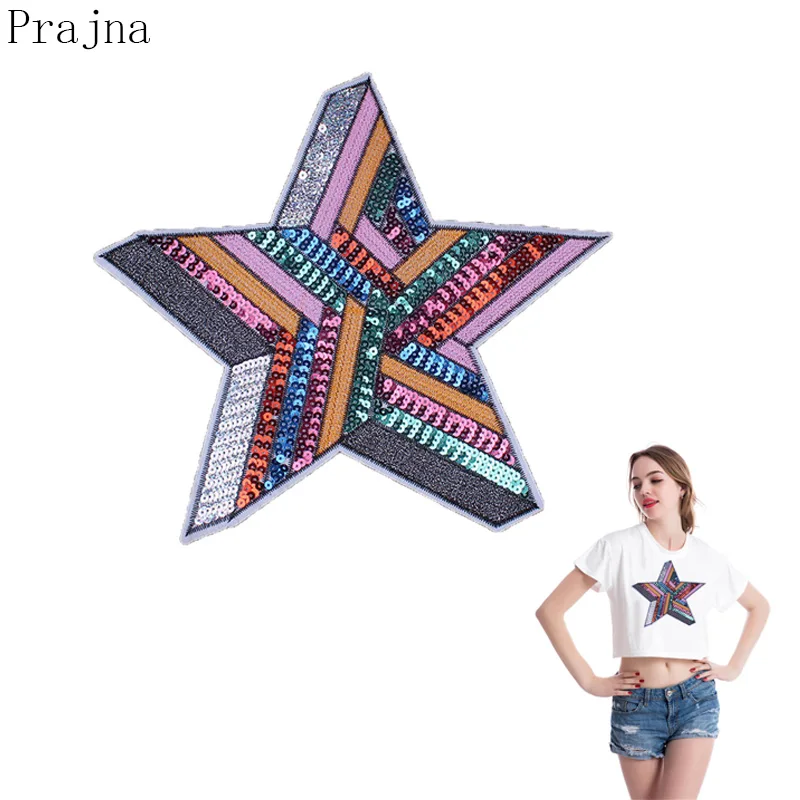 Prajna Sewing Accessories 3D Pentagram Patch Sequin Sew On Embroidered Patches For Clothes T-shirt Badges Applique Washable DIY | Дом и сад