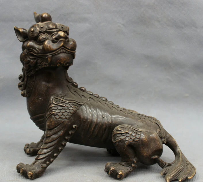 

song voge gem S4602 9" Old Chinese Bronze FengShui Wealth Lion PiXiu Unicorn Statue Beast Sculpture