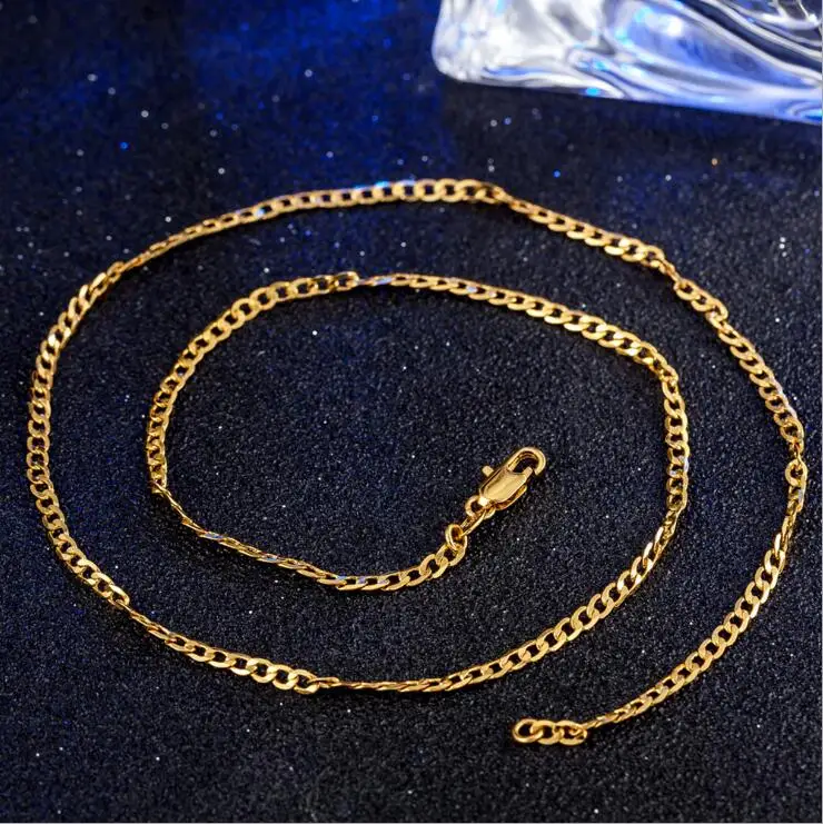 

MEEKCAT 2mm Women Girls 585 Jewelry Gold Color Flat Sideways Style Necklace Chains 45cm 50cm 55cm 60cm 65cm 70cm 75cm choker