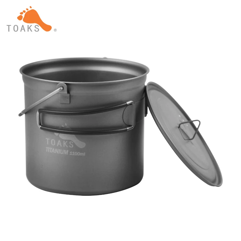 

TOAKS Titanium Pot Cooking Pots Picnic Hang Pot Camping Portable Ultralight Titanium Pot 1100ml POT-1100-BH