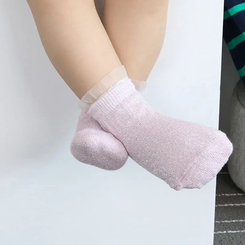 Детские носки из хлопка для девочек, цвета: золотистый, серебристый мигающие носки милые шелковая пряжа net носки От 0 до 3 лет, Лидер продаж