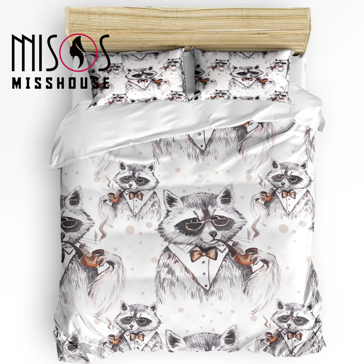 

MISSHOUS Bedding Sets Cartoon Raccoons Animals Home Textile 3pcs Duvet Cover Set Comforter Cover Pillowcases