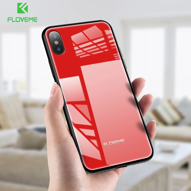 FLOVEME Роскошные закаленное Стекло Чехлы для iPhone X 10 8 7 высокая прозрачность Полный