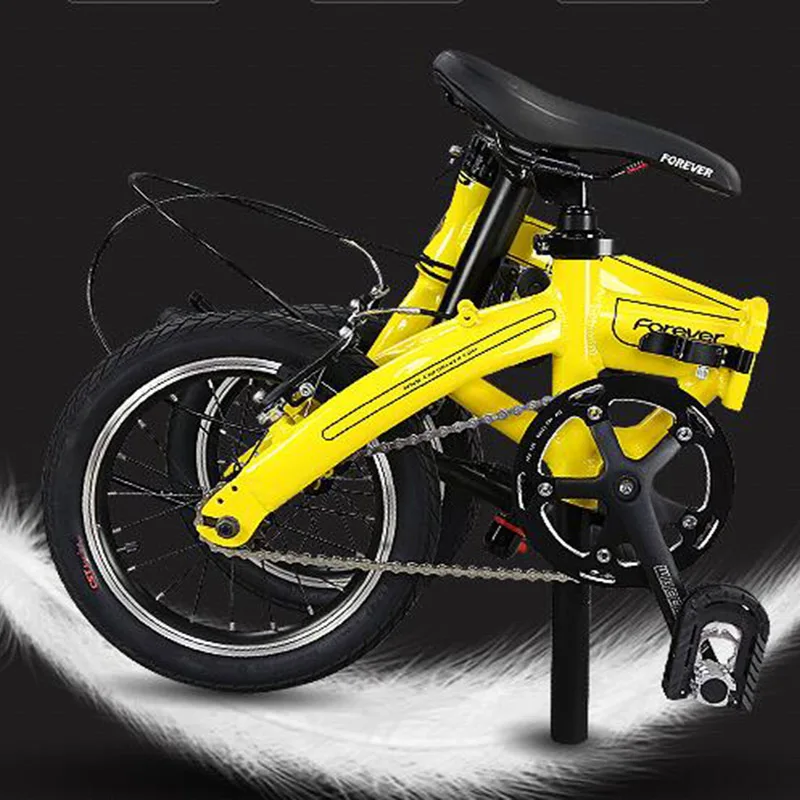 Excellent 20 Inch Folding Bike Mountain High Quality Bicycle Bilateral Pedal Double V Brake Bilateral Folding Pedal White And Yellow 1