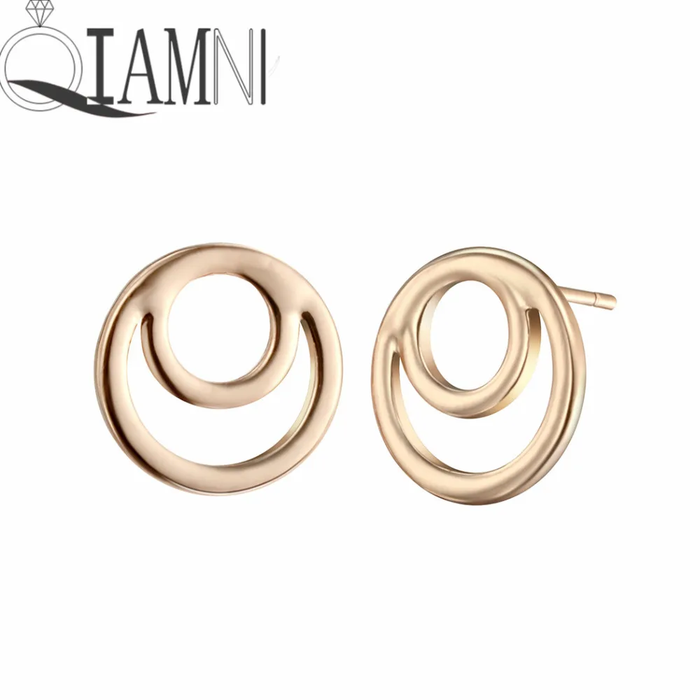 QIAMNI Double Round Geometric Circle Piercing Stud Earring Christmas Party Birthday Gift Jewelry Girl Women Men Charm Pendientes | Украшения