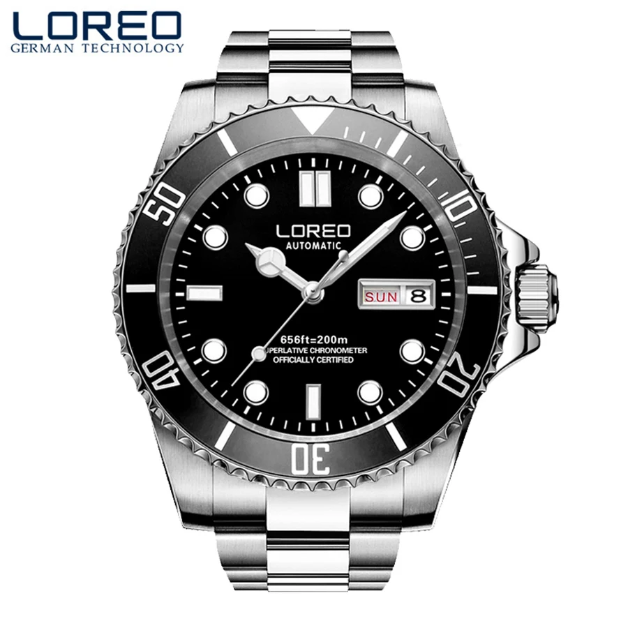 LOREO المياه شبح سلسلة الكلاسيكية مزدوجة تقويم الفاخرة الرجال التلقائي الساعات الفولاذ المقاوم للصدأ 200 متر للماء الميكانيكية ووتش LOREO المياه شبح سلسلة الكلاسيكية مزدوجة تقويم الفاخرة الرجال التلقائي الساعات الفولاذ المقاوم للصدأ 200 متر للماء الميكانيكية ووتش