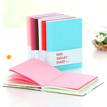 

None mini smiling face leather Planner notebook journal Diary/ pocket Notepad/Memo pad material escolar papelaria