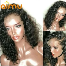 Волна воды кружевной парик их натуральных волос 13x6 глубокая Часть Кружева передние парики для черных женщин короткий Боб тупым вырезом перуанский парик Remy Preplucked
