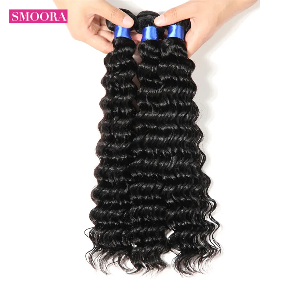 Smoora Braziliain Hair 360 Lace Frontal Closure With 3 Bundles Deep Wave Human Hair Bundles With Pre Plucked 360 Closure NonRemy