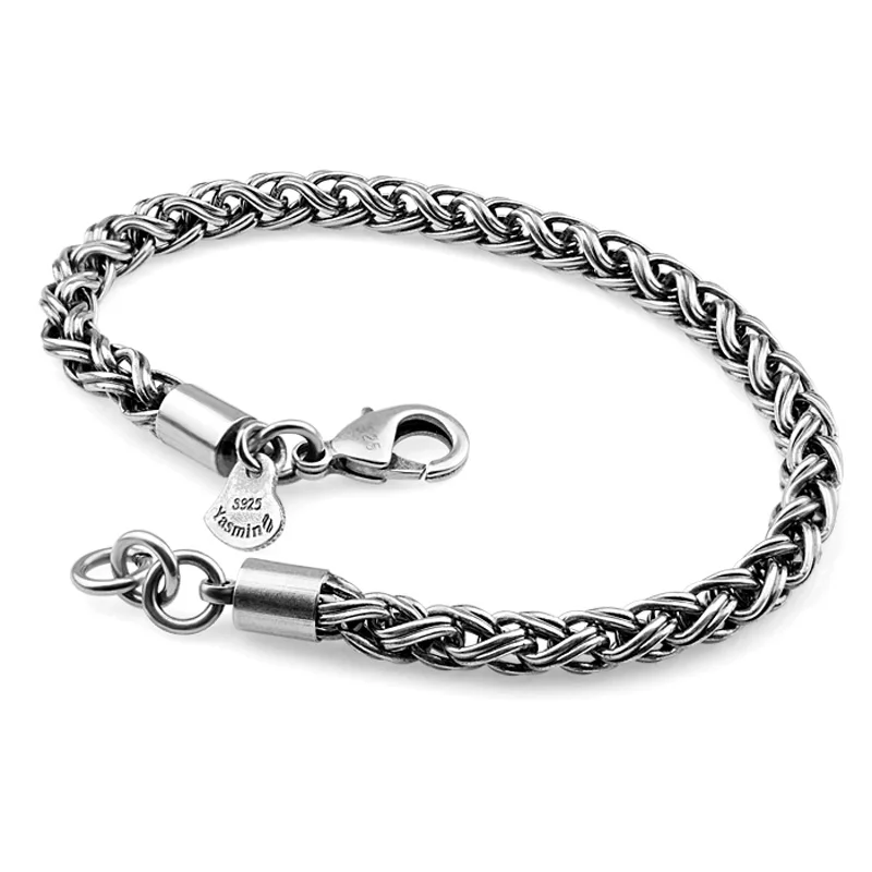 

New fashion men's sterling silver bracelet. 100% Solid 925 silver 5MM 20cm bracelet. Vintage Thai Silver Boy /Man Jewelry Gift