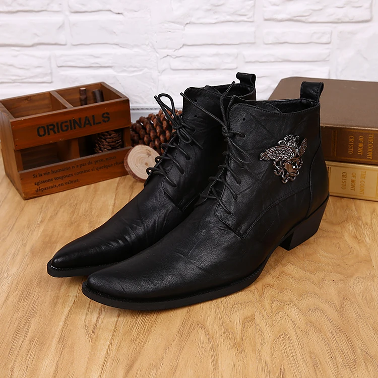 italian style mens dress genuine cowskin leather brand Qshoes boots men