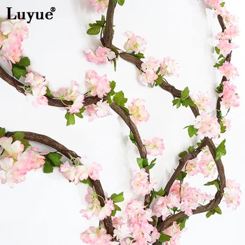 

Luyue 233cm Artificial Cherry Blossoms Flower Vines party supplies Garland Silk Fake Cherry Flower Rattan Wedding home Decor