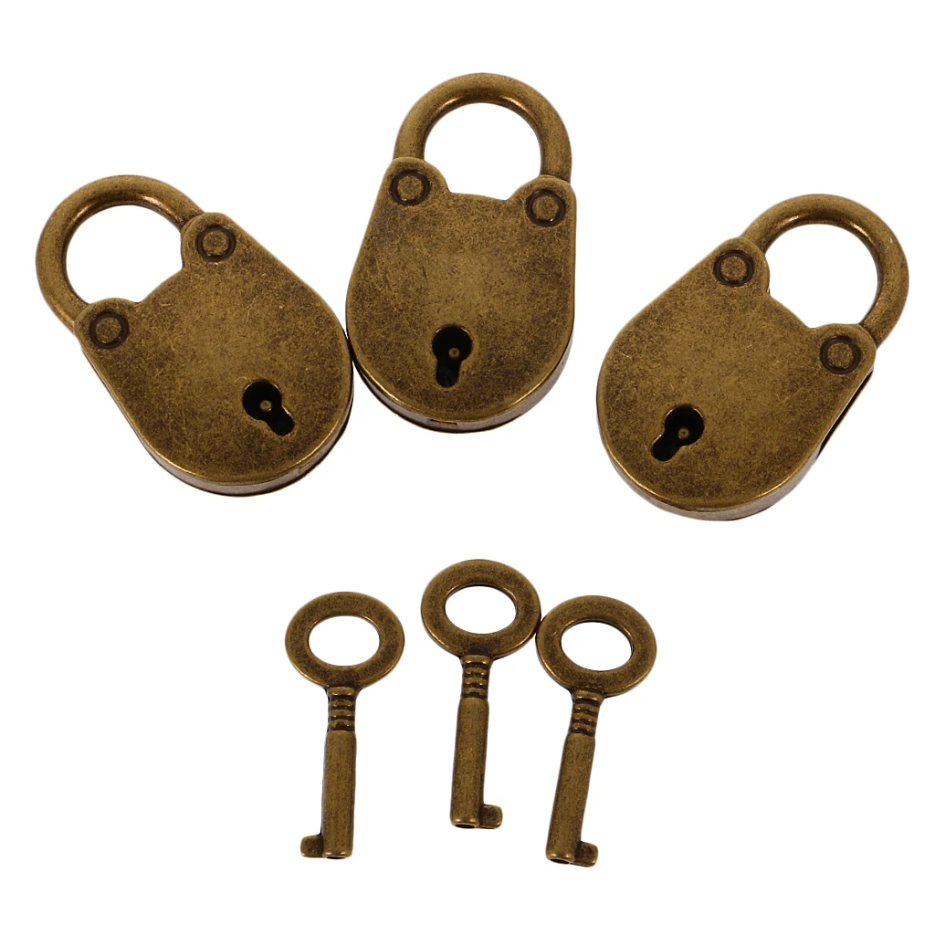 Set of 3 Pcs Vintage Pig LOCK PADLOCK LOCKER SCHOOL TRAVEL SUITCASE Bronze