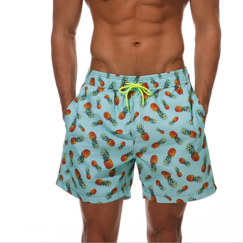 Мужская одежда для плавания Шорты для плавания пляжные шорты для плавания штаны для плавания мужские спортивные шорты для бега - Color: Cyan pineapple