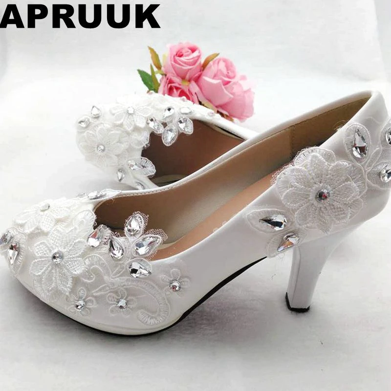 white lace bridal heels