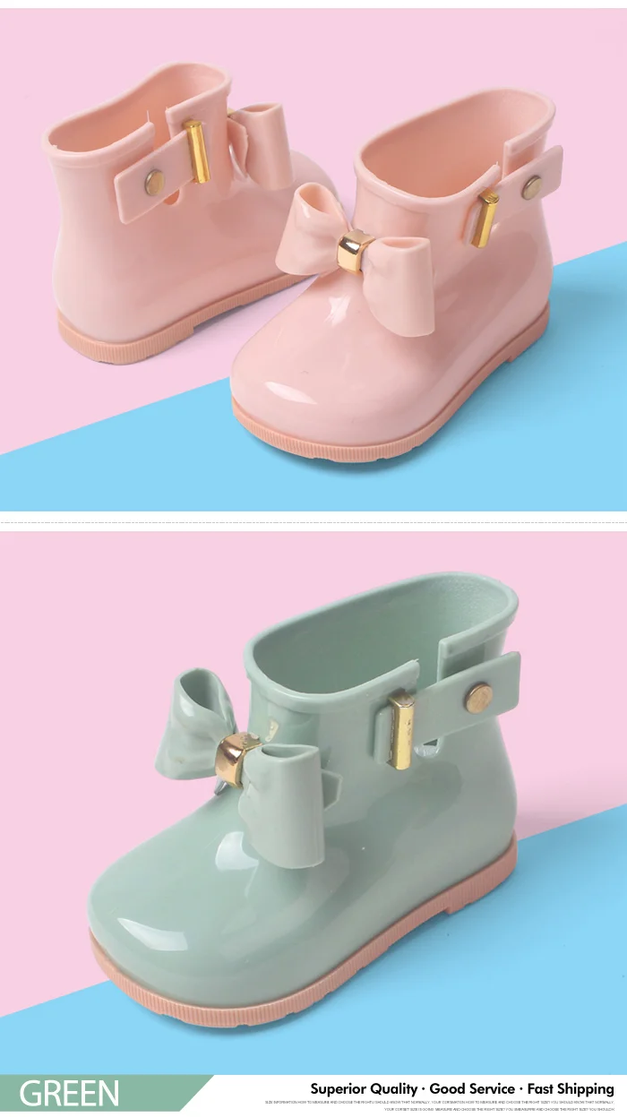 Fashion Children Rainboots Waterproof Girls Child Rubber Boot Jelly Soft Ankle Infant Shoe Girl Boots Bow Baby Kids Rain Shoes 547 (5)
