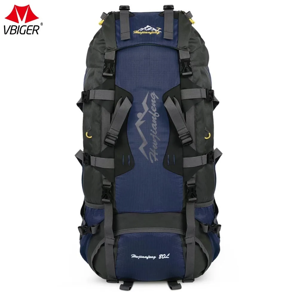 

Vbiger 80L Men's Backpack Water Resistant Pack Large Capacity Unisex Backpack Soft Hasp Polyester Bags With Waterproof Cover