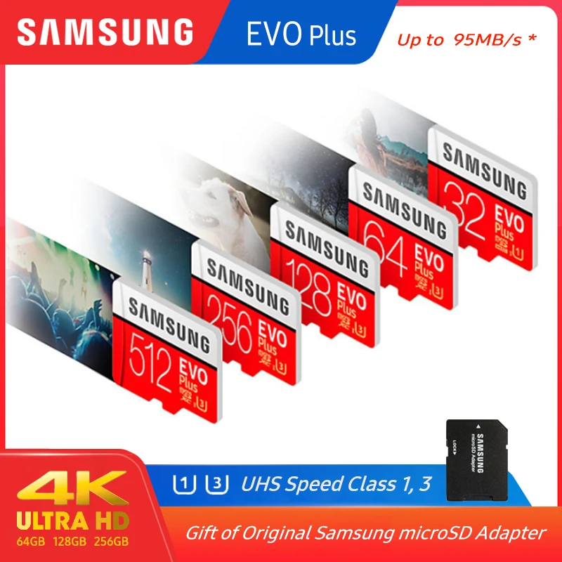  100% Original SAMSUNG micro sd 128gb EVO Plus Class10 U1 32GB U3 64GB 256GB 516GB memory Card Micro