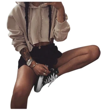 

Women's New Fashion Short Casual Loose Punk Hooded Long Sleeve Stylish Crop Tops Spring Autumn Thin Sweatshirt