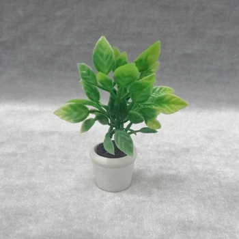 

Wholesale 12pcs/lot New Dollhouse Miniature Tree Flora Garden Accessory Green Small Plant in white pot For Doll House 1:12 Scale