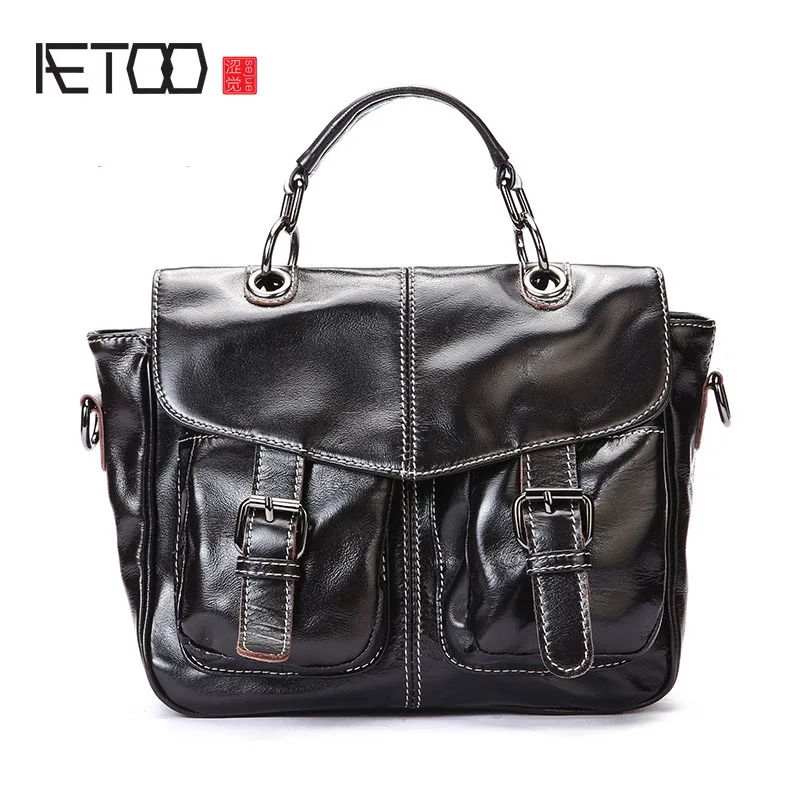 

AETOO First layer of leather Korean version of the tide ladies oil wax leather handbag ladies shoulder Messenger bag