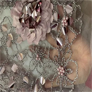 

Latest French Lace Fabric 2019 pink High Quality sequins Wedding African Lace Fabric With Beads 3d Lace Fabric For Nigerian Lace
