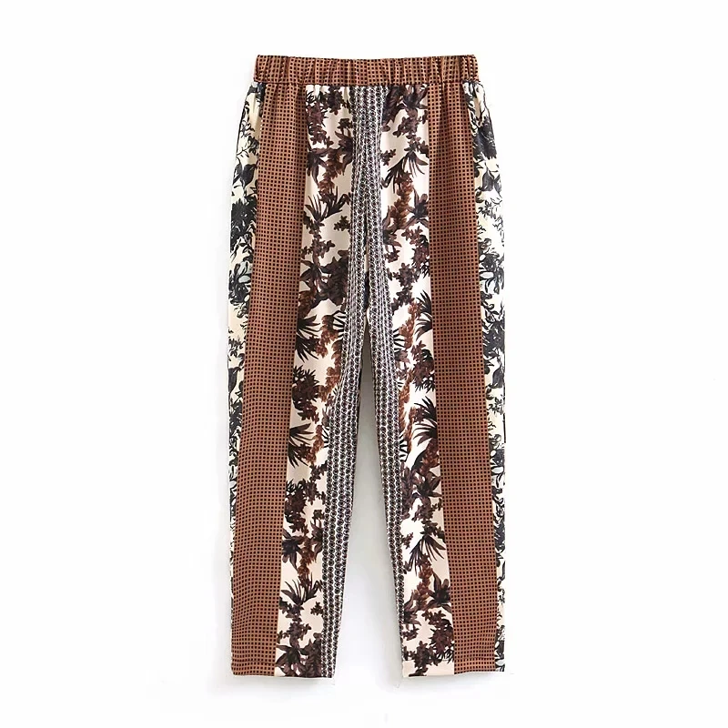 

Klacwaya women vintage patchwork pants 2019 fashion ladies plaid-floral long trousers girls drawstring cotton pant pantalones