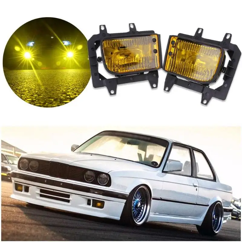 1 Pair ABS Plastic Car Front Bumper Yellow Fog Light Lamps House Set