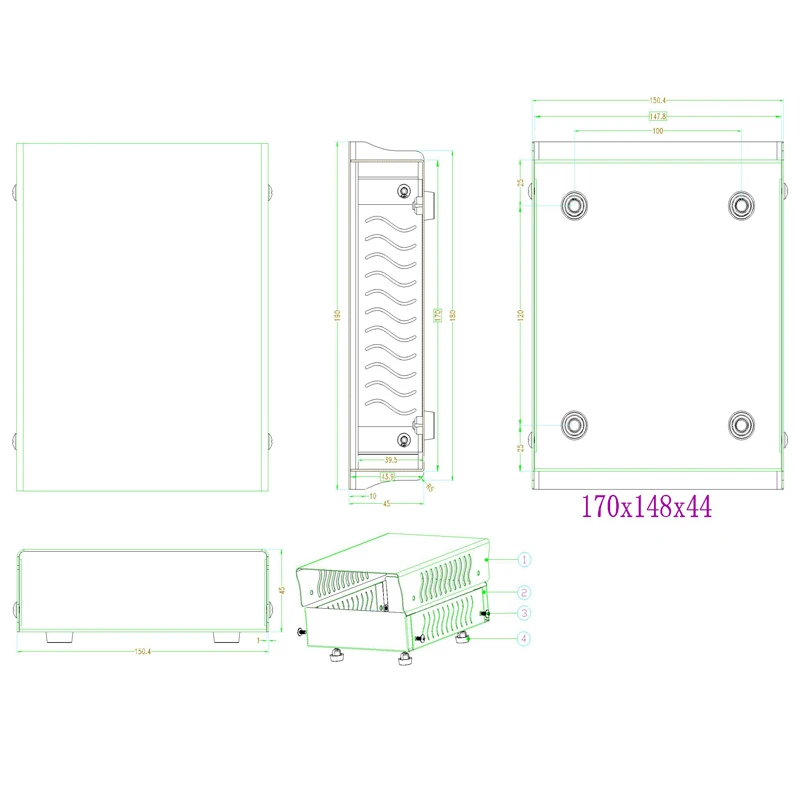 alimentação de ferro gabinete amplificador de ferro 170*150*45mm